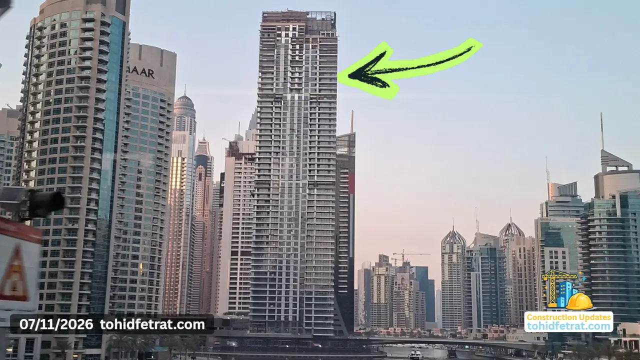 Marina Shores Construction Update showing a close view of the residential tower under construction on 11 July 2026 in Dubai Marina Captured by Tohid Fetrat