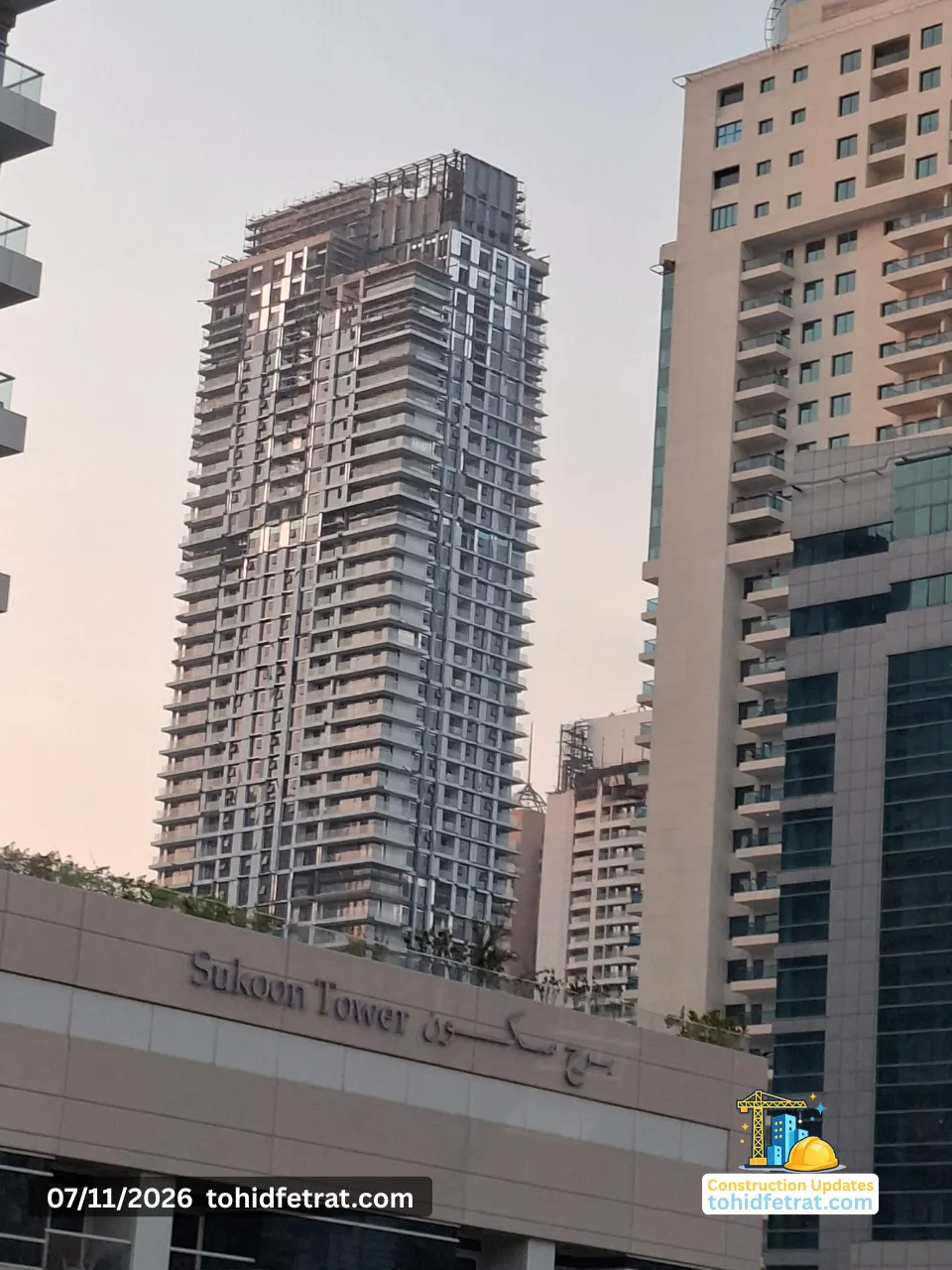 Marina Shores Construction Update showing a close view of the residential tower under construction on 11 July 2026 in Dubai Marina Captured by Tohid Fetrat