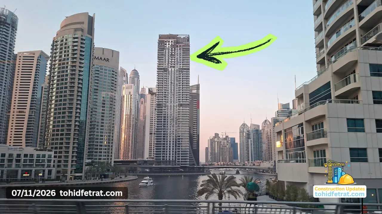 Marina Shores Construction Update showing the residential tower under construction on 11 July 2026 in Dubai Marina Captured by Tohid Fetrat