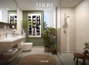 May at Arabian Ranches 3 by Emaar Properties contemporary bathroom interior with walk in shower, premium finishes, and natural light in Dubai Presented by Tohid Fetrat
