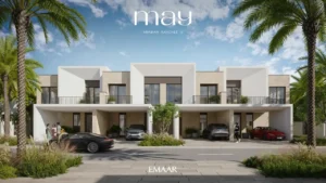 May at Arabian Ranches 3 by Emaar Properties contemporary townhouse community view with landscaped streets and covered parking in Dubai Presented by Tohid Fetrat
