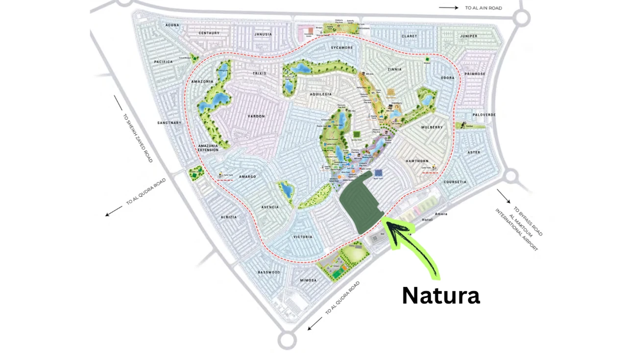 Natura at DAMAC Hills 2 by DAMAC Properties location within the DAMAC Hills 2 master community map highlighting the project position in Dubai Presented by Tohid Fetrat