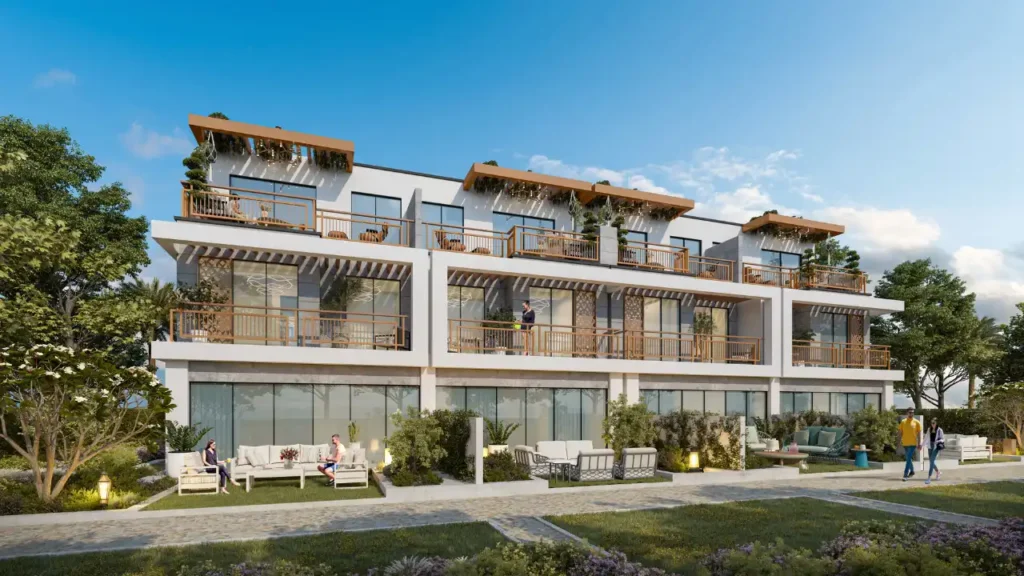 Natura at DAMAC Hills 2 by DAMAC Properties contemporary townhouses with landscaped private gardens spacious balconies and modern facade design in Dubai Presented by Tohid Fetrat