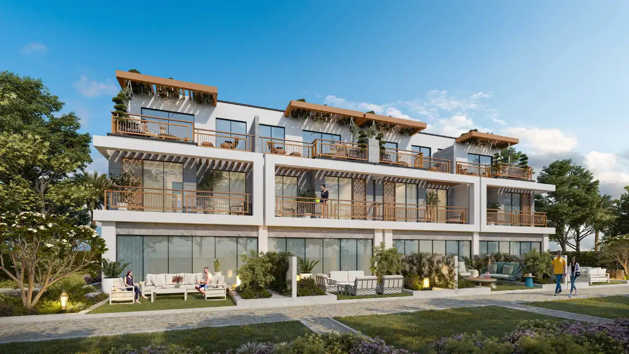Natura at DAMAC Hills 2 by DAMAC Properties contemporary townhouses with landscaped private gardens spacious balconies and modern facade design in Dubai Presented by Tohid Fetrat