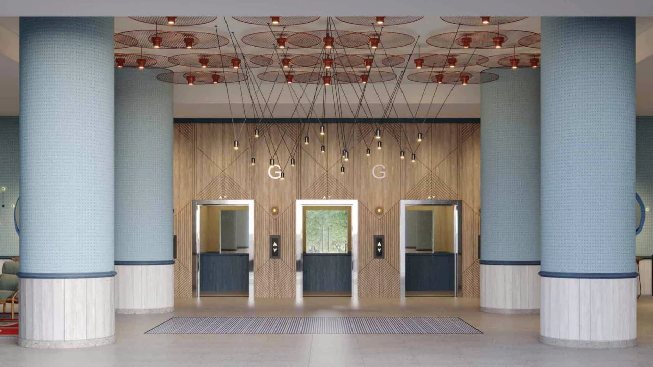 Nautica One by Select Group in Dubai Maritime City contemporary elevator lobby with designer lighting and modern interiors in Dubai Presented by Tohid Fetrat