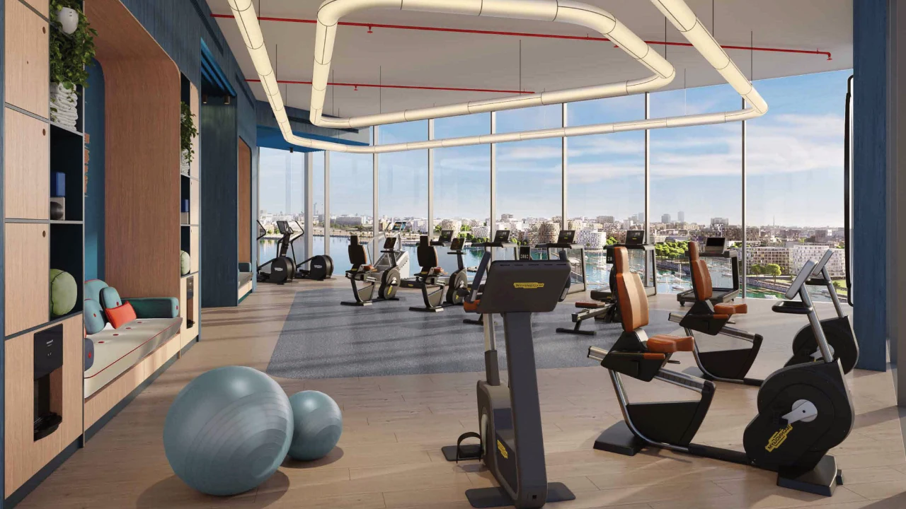 Nautica One by Select Group in Dubai Maritime City fitness center with panoramic waterfront views in Dubai Presented by Tohid Fetrat