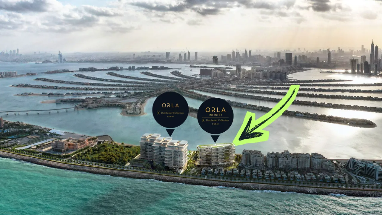 Orla Infinity Palm Jumeirah Dorchester Collection by Omniyat location within Palm Jumeirah showing its prime waterfront setting in Dubai Presented by Tohid Fetrat