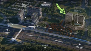 RAW District 2 by Imtiaz location within Downtown Jebel Ali highlighting metro access, Sheikh Zayed Road and nearby landmarks in Dubai - Presented by Tohid Fetrat