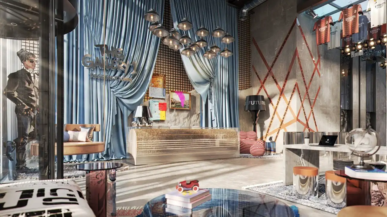 RAW District 2 by Imtiaz luxury residences lobby interior with designer reception area and contemporary décor in Dubai - Presented by Tohid Fetrat