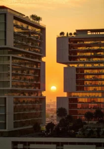 RAW District 2 by Imtiaz residential towers with contemporary architecture at sunset in Dubai - Presented by Tohid Fetrat