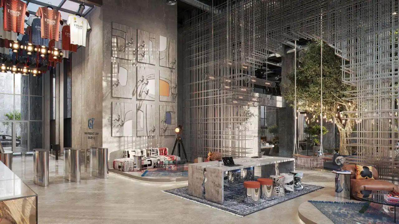 RAW District by Imtiaz in Downtown Jebel Ali creative workspace lobby with designer furniture, artistic interiors, and collaborative social spaces in Dubai - Presented by Tohid Fetrat