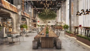 RAW District by Imtiaz in Downtown Jebel Ali food hall and social gathering space with artisan cafés, communal seating, and contemporary interior design in Dubai - Presented by Tohid Fetrat