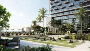RAW District by Imtiaz in Downtown Jebel Ali landscaped podium amenities with relaxation spaces, swimming pool area, and lush gardens in Dubai - Presented by Tohid Fetrat