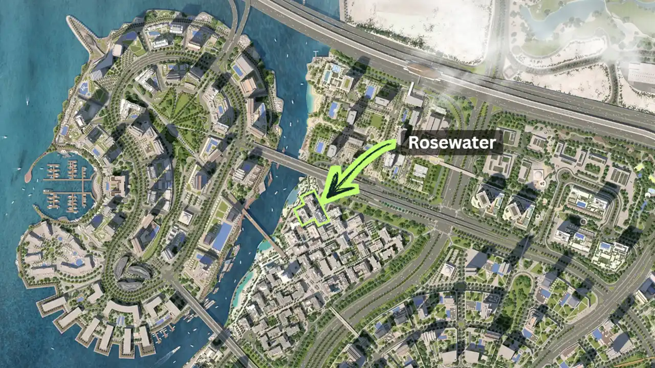 Rosewater at Dubai Creek Harbour by Emaar Properties location within Dubai Creek Harbour master plan highlighting the residential development in Dubai Presented by Tohid Fetrat