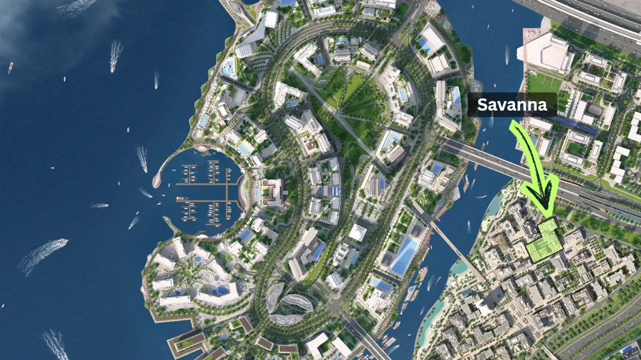 Savanna at Dubai Creek Harbour by Emaar Properties location within Dubai Creek Harbour master plan highlighting the project position in Dubai Presented by Tohid Fetrat