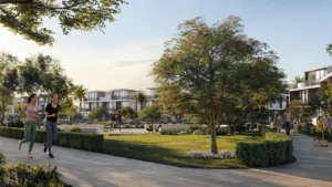 Selvara 3 at Grand Polo Club & Resort by Emaar Properties landscaped community park with walking paths and luxury villas in Dubai Presented by Tohid Fetrat