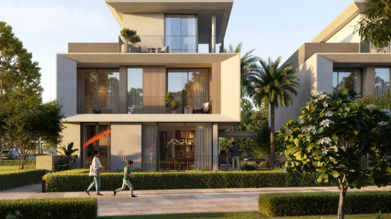 Selvara 3 at Grand Polo Club & Resort by Emaar Properties contemporary luxury villa overlooking landscaped gardens with floor to ceiling windows in Dubai Presented by Tohid Fetrat