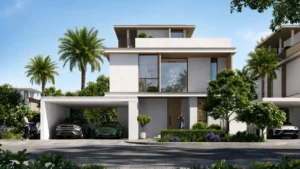 Selvara 3 at Grand Polo Club & Resort by Emaar Properties contemporary luxury villa with landscaped front garden and covered parking in Dubai Presented by Tohid Fetrat