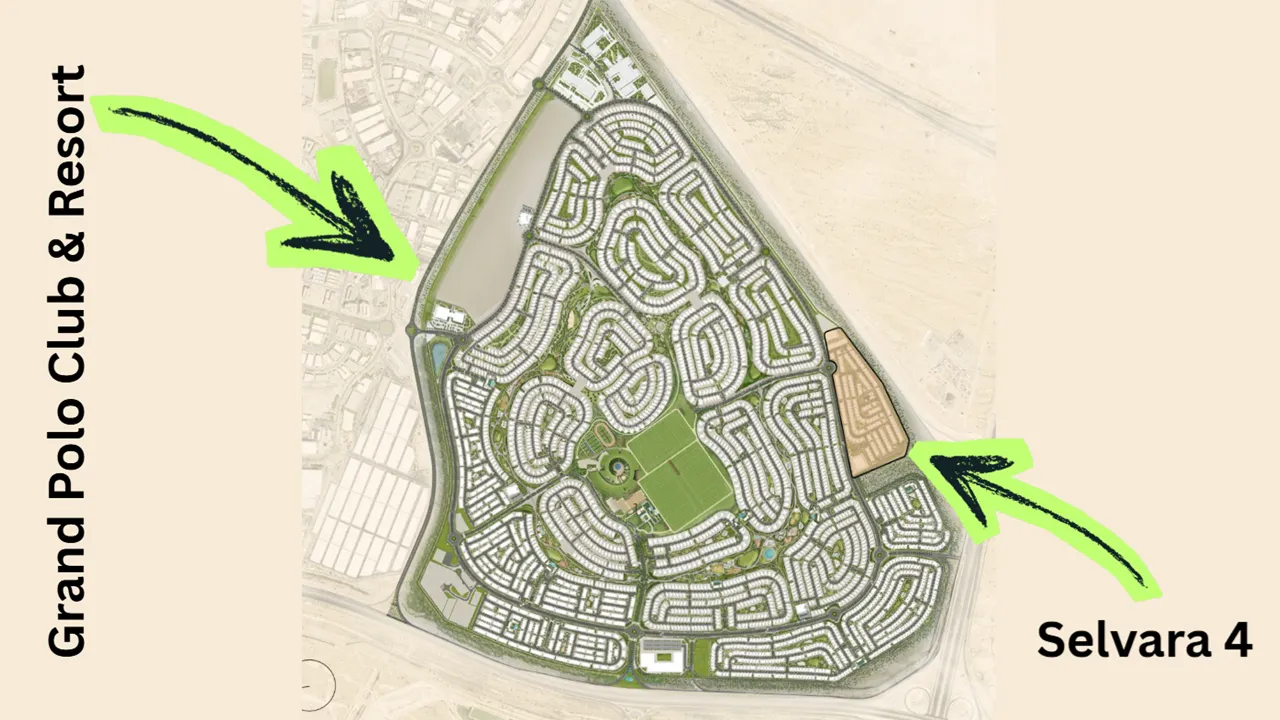 Selvara 4 at Grand Polo Club & Resort by Emaar Properties location map highlighting the project position within the master community in Dubai. Presented by Tohid Fetrat