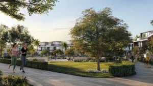 Selvara 4 at Grand Polo Club & Resort by Emaar Properties landscaped community park with walking paths, mature trees, and green open spaces in Dubai. Presented by Tohid Fetrat