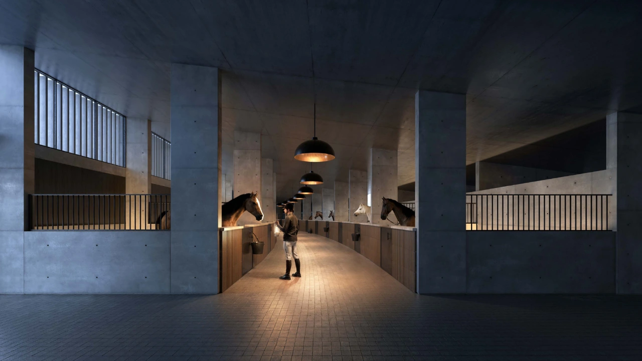 Selvara 4 at Grand Polo Club & Resort by Emaar Properties contemporary equestrian stables with premium horse stalls and elegant architectural design in Dubai. Presented by Tohid Fetrat