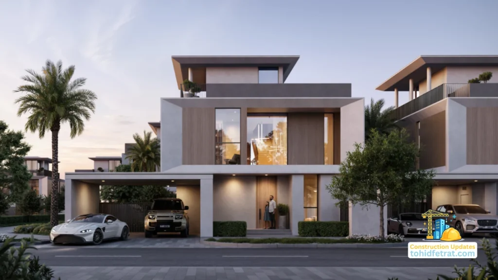 Selvara 4 at Grand Polo Club & Resort by Emaar Properties contemporary villa exterior with construction updates visual in Dubai. Presented by Tohid Fetrat