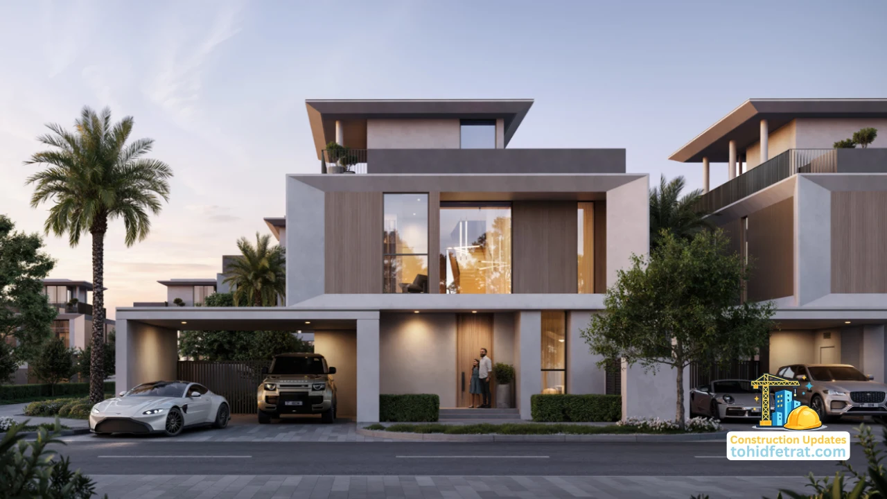 Selvara 4 at Grand Polo Club & Resort by Emaar Properties contemporary villa exterior with construction updates visual in Dubai. Presented by Tohid Fetrat