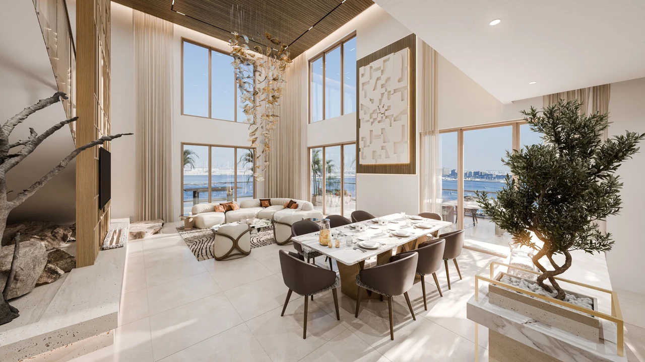 Talea by Beyond in Dubai Maritime City penthouse bedroom interior with sea view and warm finishes in Dubai - Presented by Tohid Fetrat
