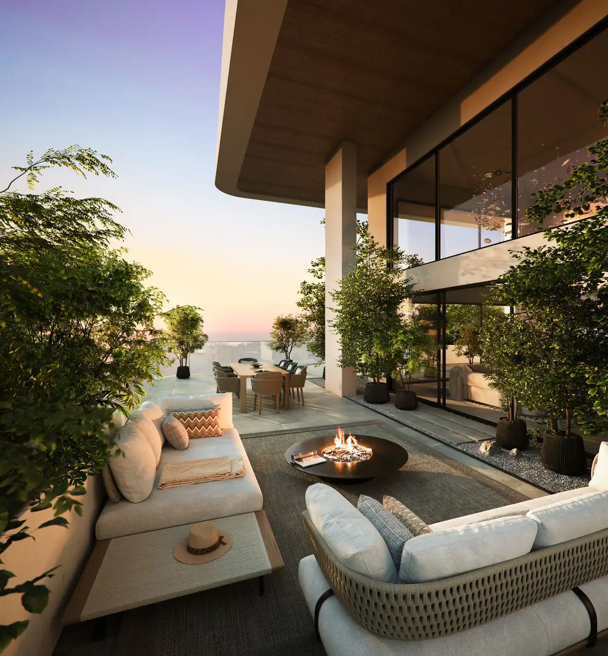 Talea by Beyond in Dubai Maritime City private terrace with outdoor seating and open sea view in Dubai - Presented by Tohid Fetrat