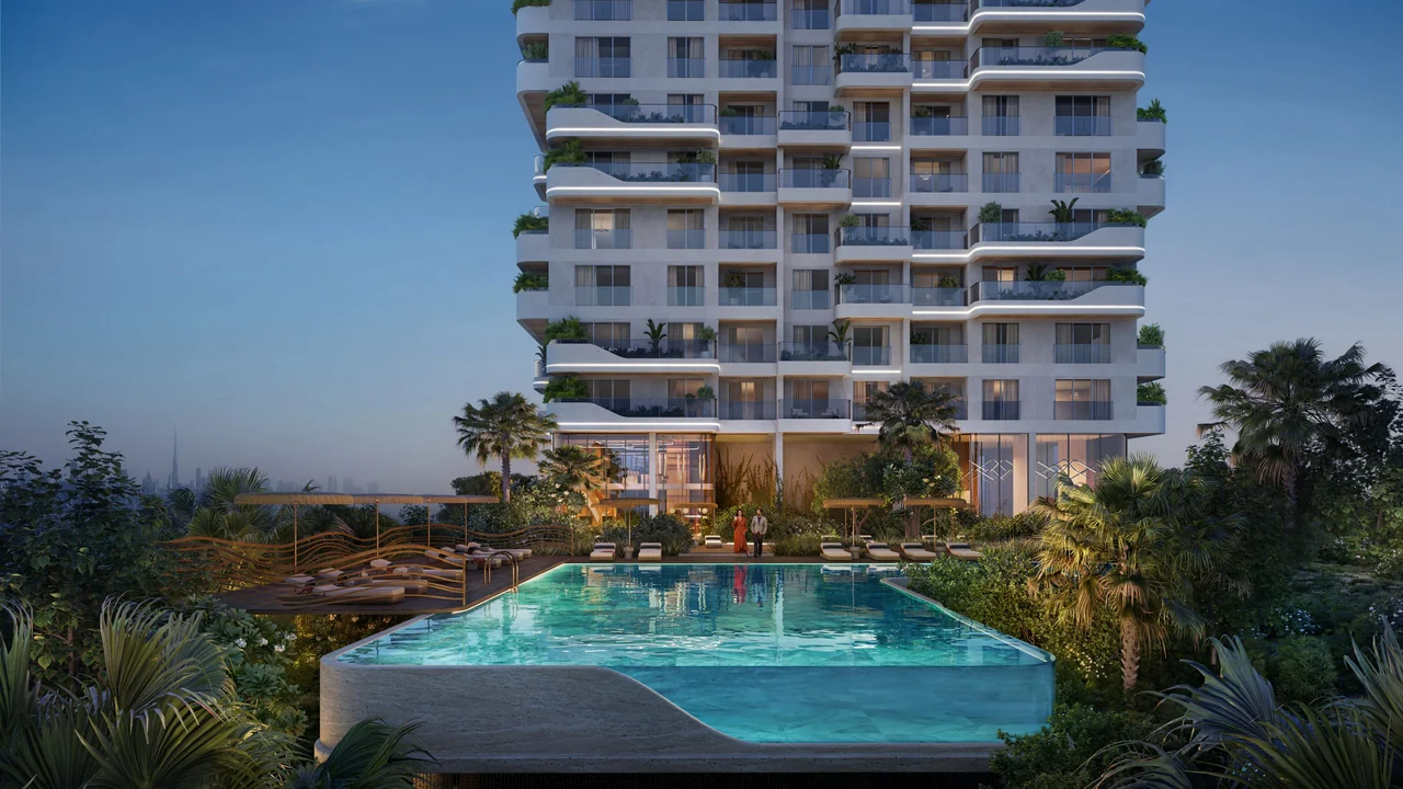 Talea by Beyond in Dubai Maritime City contemporary residential towers rising above the Gulf waterfront with landscaped promenade in Dubai - Presented by Tohid Fetrat