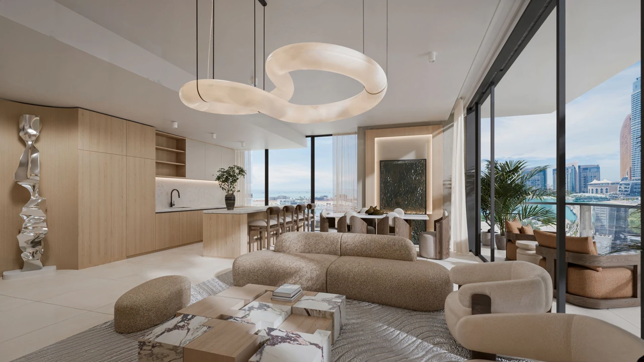 Talea by Beyond in Dubai Maritime City residential towers along the waterfront promenade at the sea edge in Dubai - Presented by Tohid Fetrat