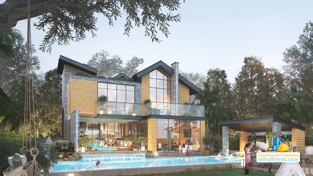 The Farmhouses at DAMAC Hills 2 by DAMAC construction update November 2025 featuring a contemporary luxury villa with private swimming pool, landscaped gardens and equestrian facilities in Dubai Presented by Tohid Fetrat