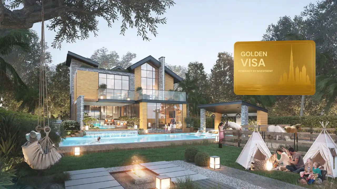 The Farmhouses at DAMAC Hills 2 by DAMAC luxury villa illustrating Golden Visa eligibility through qualifying property investment in Dubai Presented by Tohid Fetrat